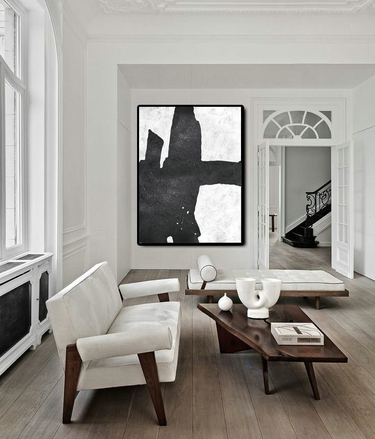 Original Extra Large Wall Art,Black And White Minimal Painting On Canvas - Hand Painted Original Art